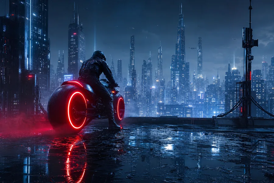 Neon Motorcycle In Cyberpunk City Cyberpunk Wallpaper  7 4K