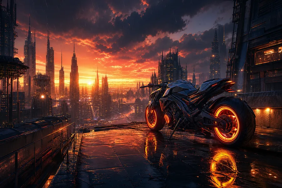 Neon Motorcycle In Cyberpunk City Cyberpunk Wallpaper  7 4K