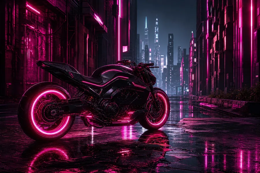 Neon Motorcycle In Cyberpunk City Cyberpunk Wallpaper  7 4K