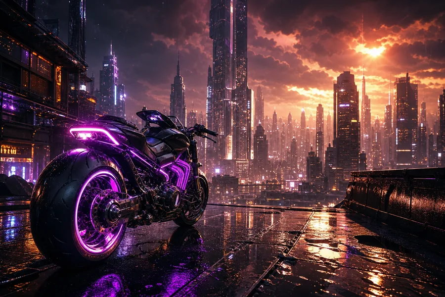 Neon Motorcycle In Cyberpunk City Cyberpunk Wallpaper  7 4K