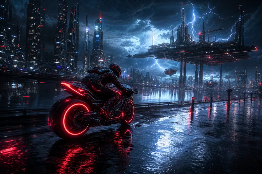 Neon Motorcycle In Cyberpunk City Cyberpunk Wallpaper  7 4K