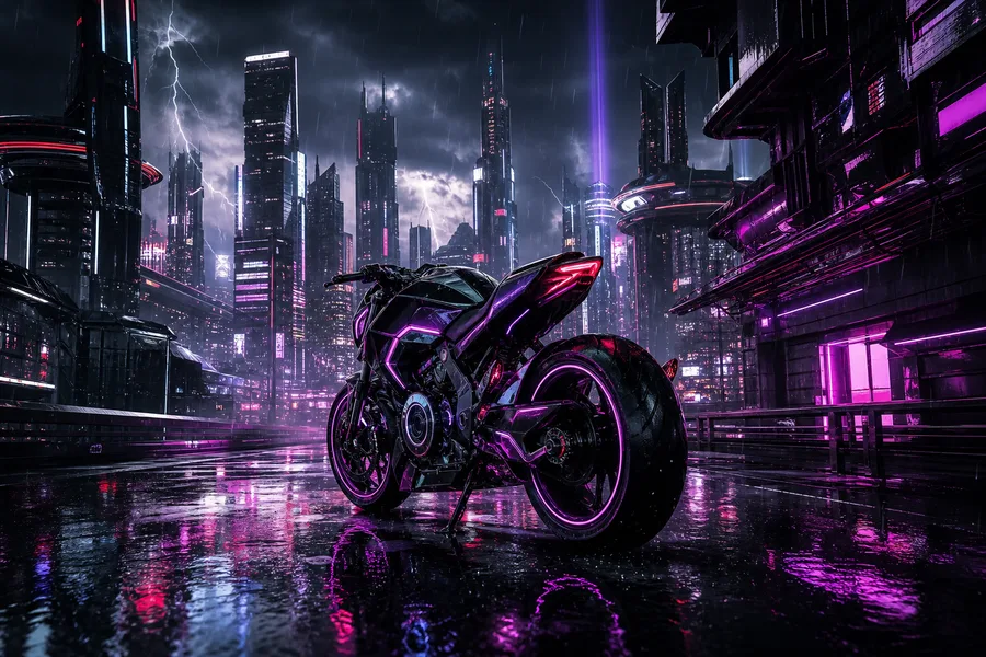 Neon Motorcycle In Cyberpunk City Cyberpunk Wallpaper  7 4K