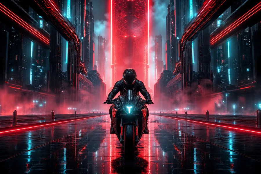 Neon Motorcycle In Cyberpunk City Cyberpunk Wallpaper  7 4K
