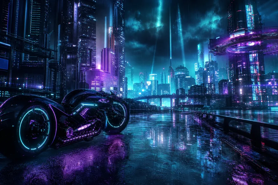 Neon Motorcycle In Cyberpunk City Cyberpunk Wallpaper  7 4K