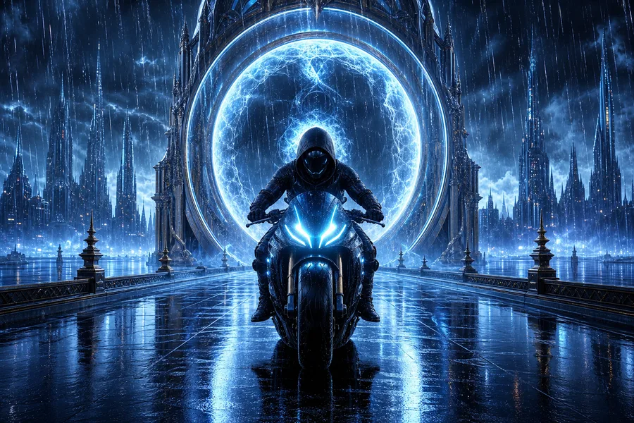 Neon Motorcycle In Cyberpunk City Fantasy Wallpaper  7 4K