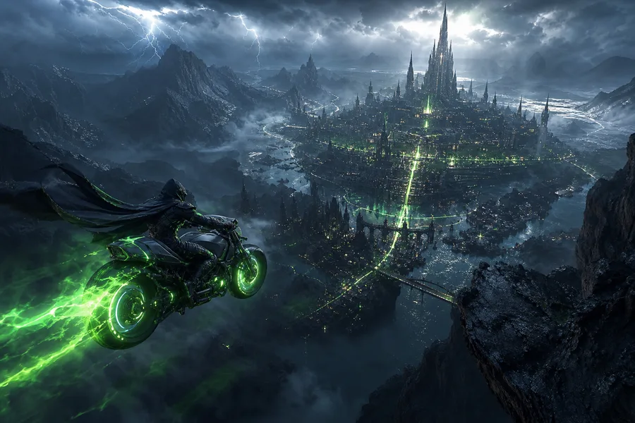 Neon Motorcycle In Cyberpunk City Fantasy Wallpaper  7 4K