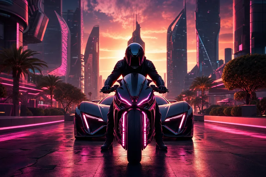 Neon Motorcycle In Cyberpunk City Supercars Wallpaper  7 4K