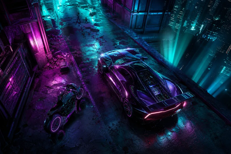 Neon Motorcycle In Cyberpunk City Supercars Wallpaper  7 4K