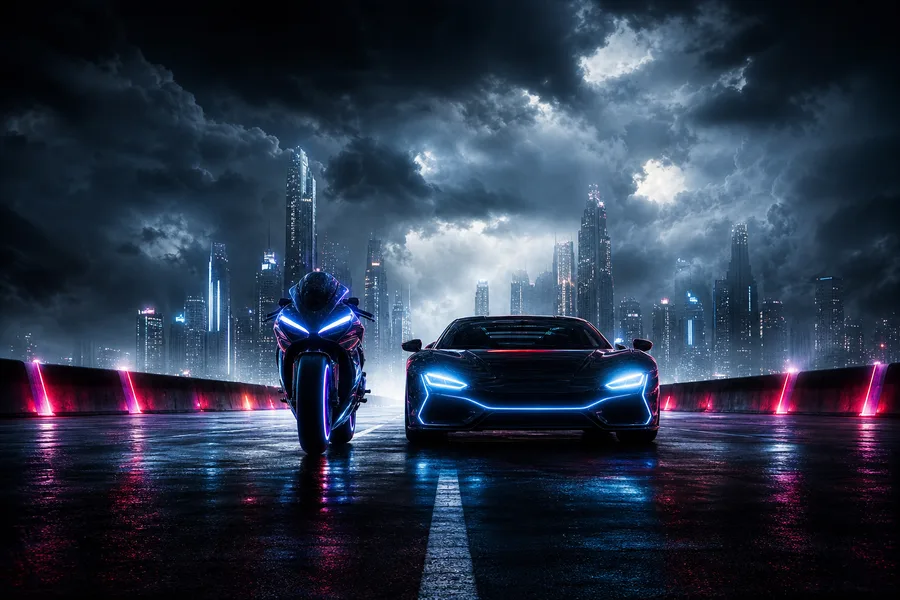 Neon Motorcycle In Cyberpunk City Supercars Wallpaper  7 4K