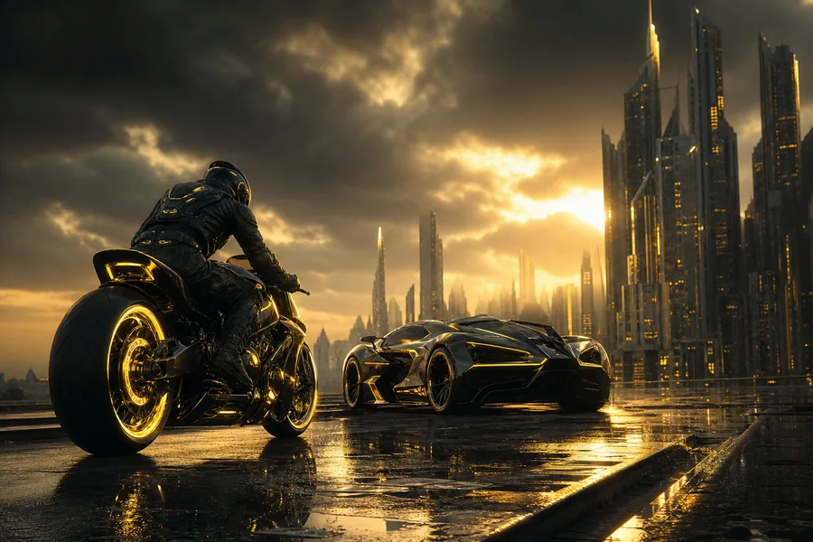 Neon Motorcycle In Cyberpunk City Supercars Wallpaper  7 4K