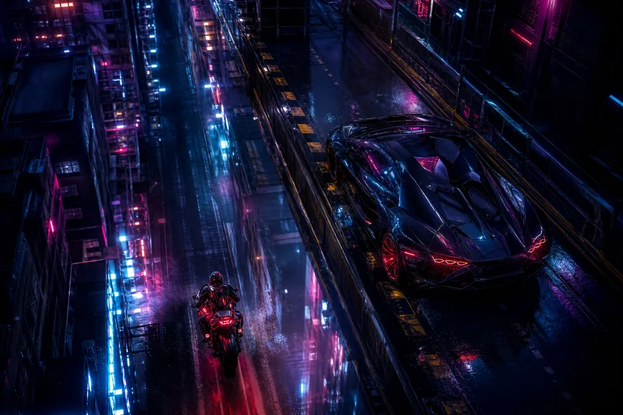 Neon Motorcycle In Cyberpunk City Supercars Wallpaper  7 4K
