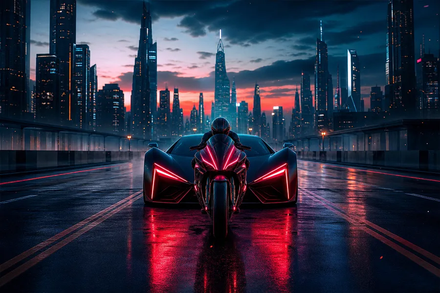 Neon Motorcycle In Cyberpunk City Supercars Wallpaper  7 4K
