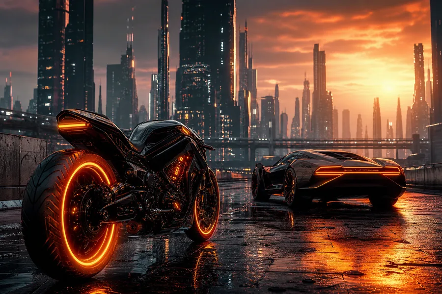 Neon Motorcycle In Cyberpunk City Supercars Wallpaper  7 4K
