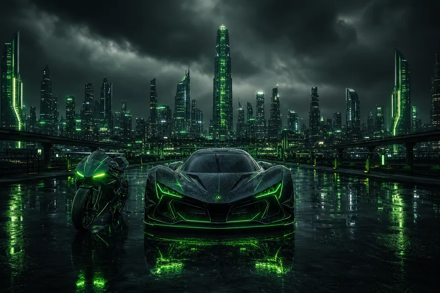 Neon Motorcycle In Cyberpunk City Supercars Wallpaper  7 4K