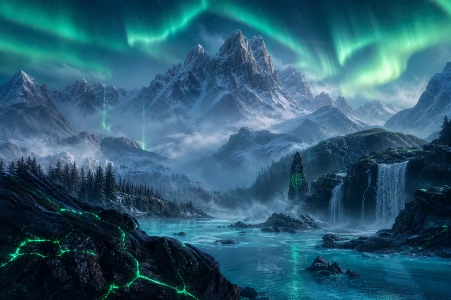 Northern Lights Over Snowy Mountains Nature Wallpaper 4 4K 3