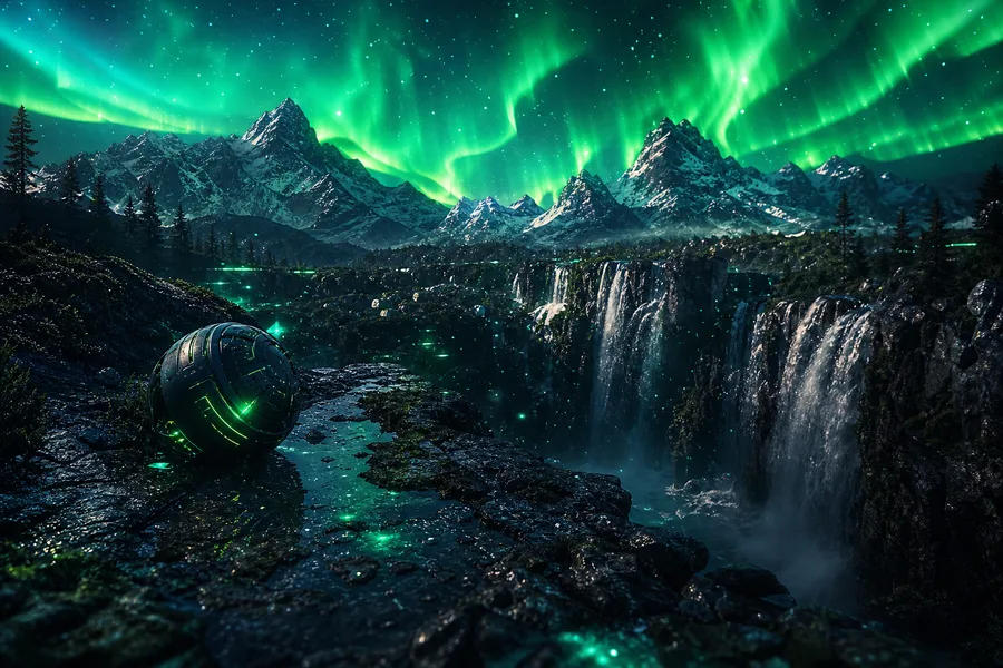 Northern Lights Over Snowy Mountains Nature Wallpaper  4 4K