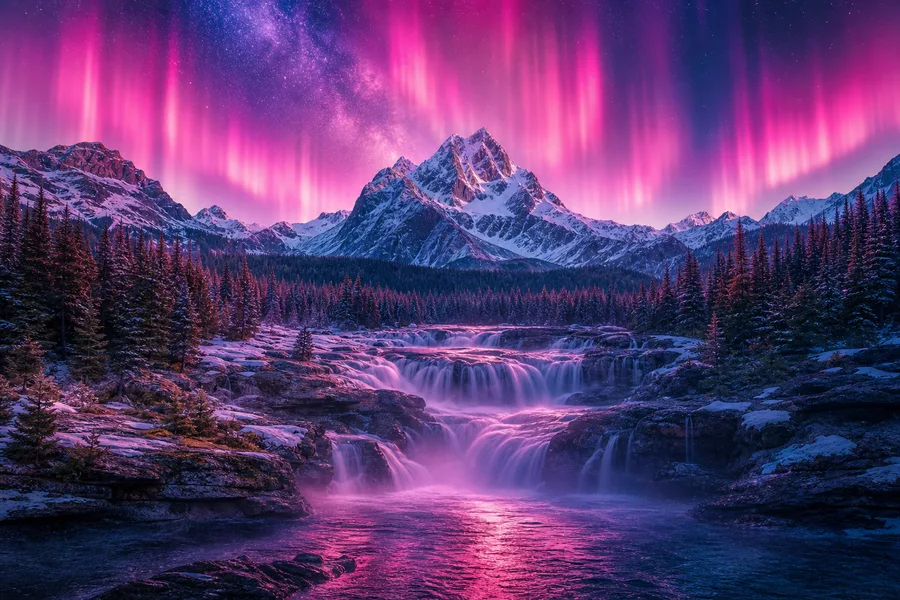 Northern Lights Over Snowy Mountains Nature Wallpaper  4 4K