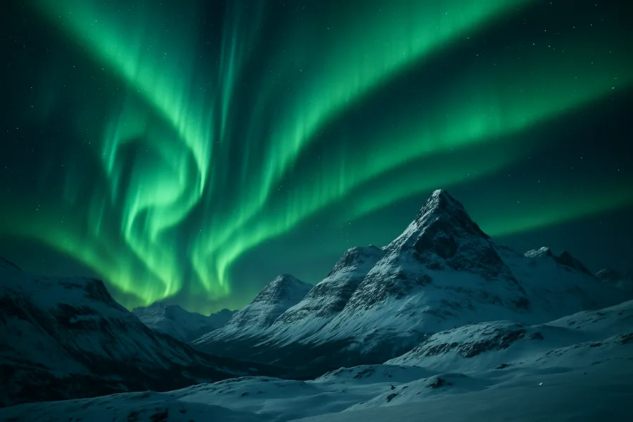 Northern Lights Over Snowy Mountains Nature Wallpaper  4 4K