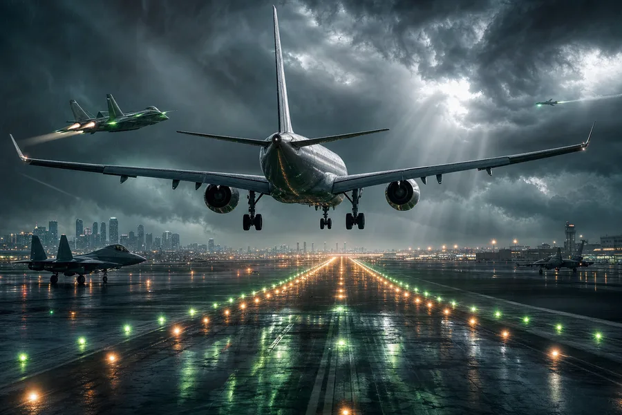 Passenger Aircraft Landing In Rainy Airport Lights Airplanes Wallpaper  8 4K