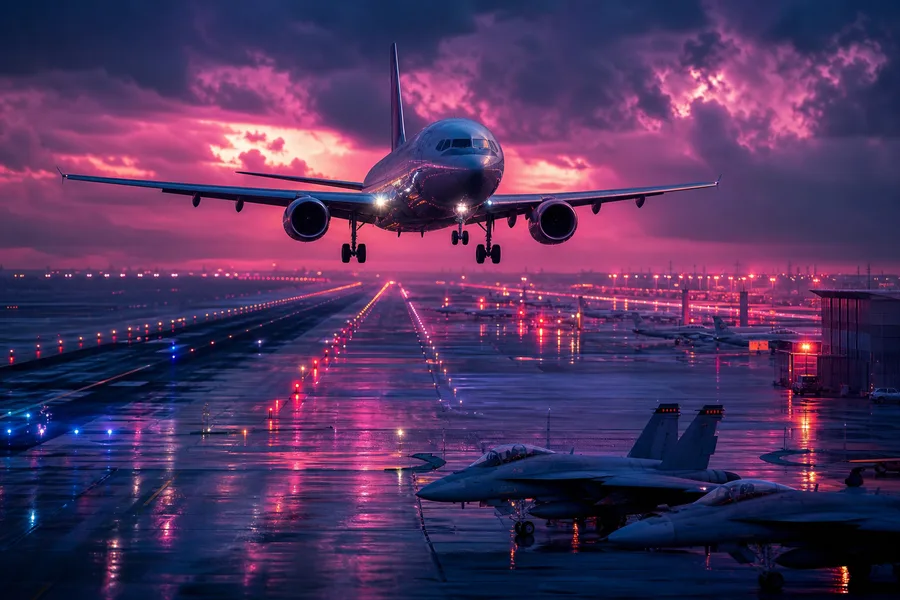Passenger Aircraft Landing In Rainy Airport Lights Airplanes Wallpaper  8 4K