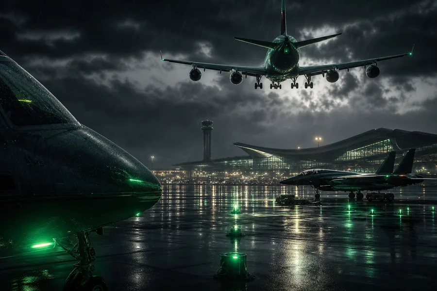 Passenger Aircraft Landing In Rainy Airport Lights Airplanes Wallpaper  8 4K