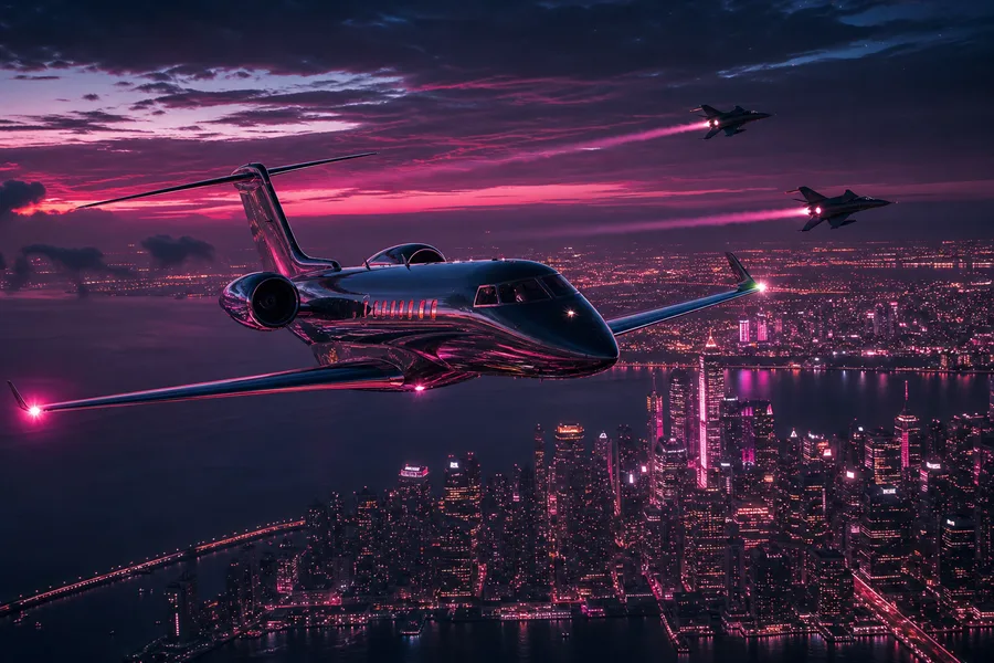 Private Jet Flying Above Night City Skyline Airplanes Wallpaper  4 4K