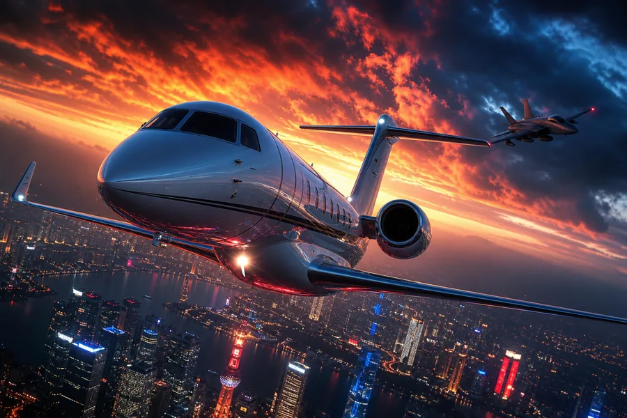 Private Jet Flying Above Night City Skyline Airplanes Wallpaper  4 4K