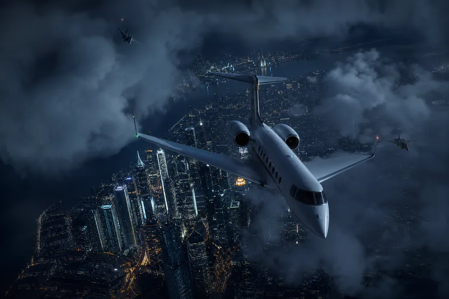 Private Jet Flying Above Night City Skyline Airplanes Wallpaper  4 4K