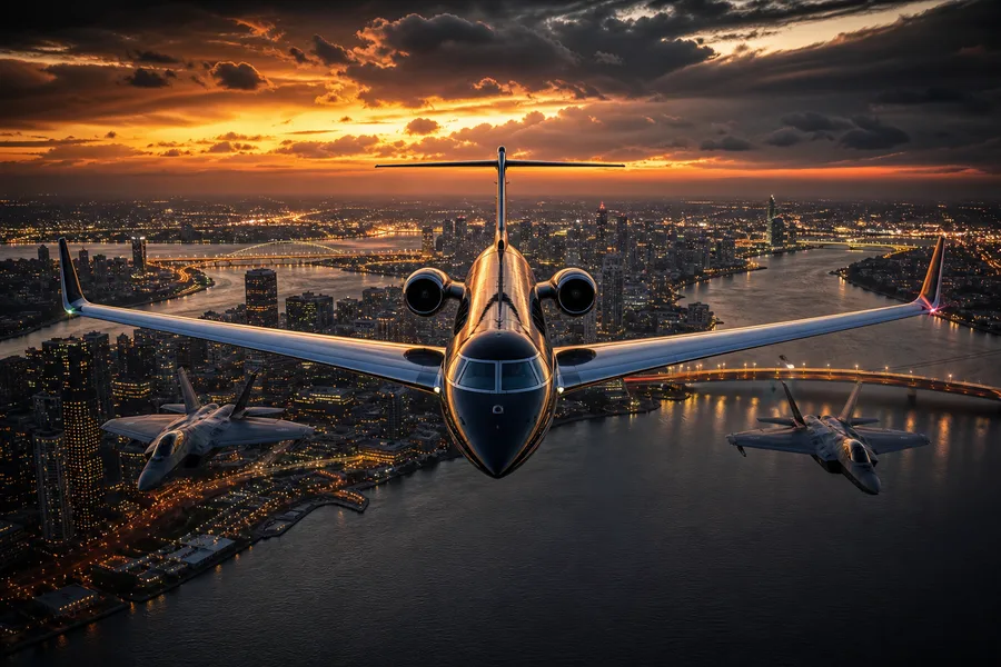 Private Jet Flying Above Night City Skyline Airplanes Wallpaper  4 4K