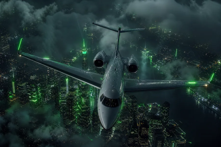 Private Jet Flying Above Night City Skyline Airplanes Wallpaper  4 4K