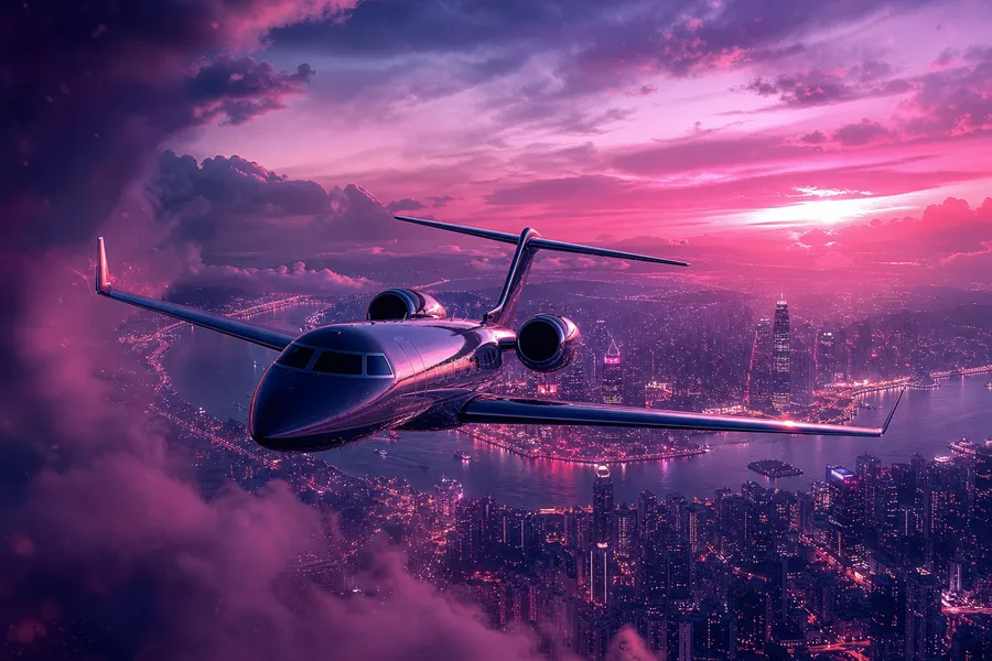 Private Jet Flying Above Night City Skyline Airplanes Wallpaper  4 4K
