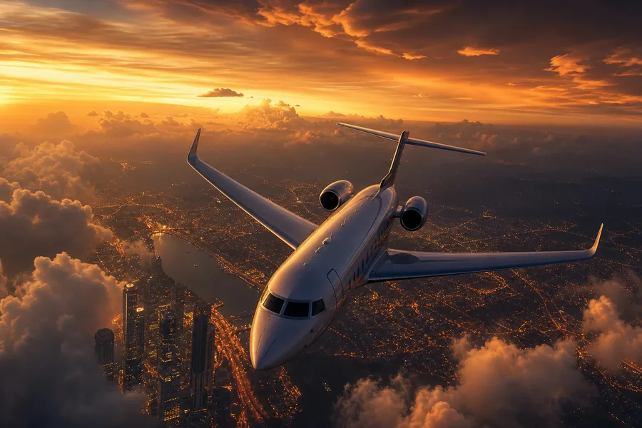 Private Jet Flying Above Night City Skyline Airplanes Wallpaper  4 4K