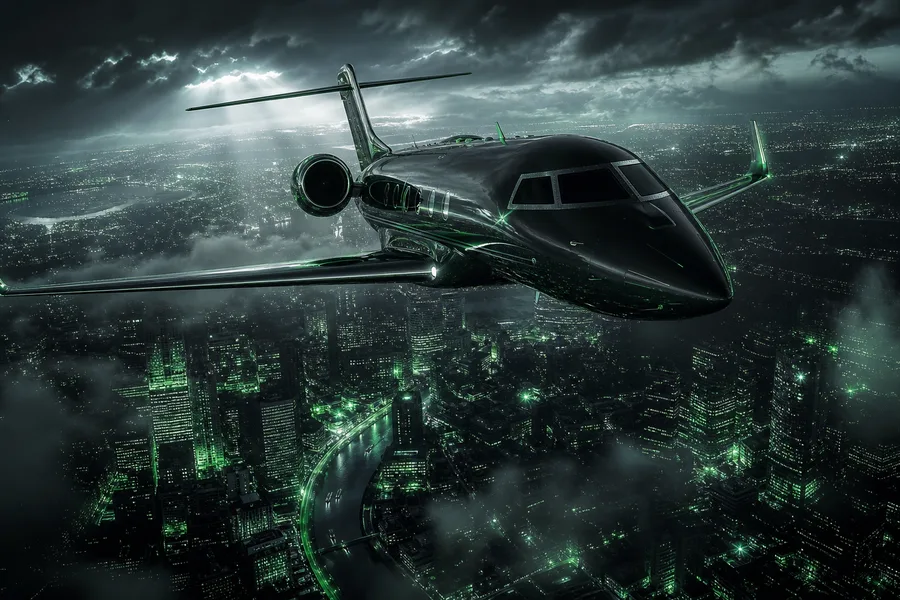 Private Jet Flying Above Night City Skyline Airplanes Wallpaper  4 4K
