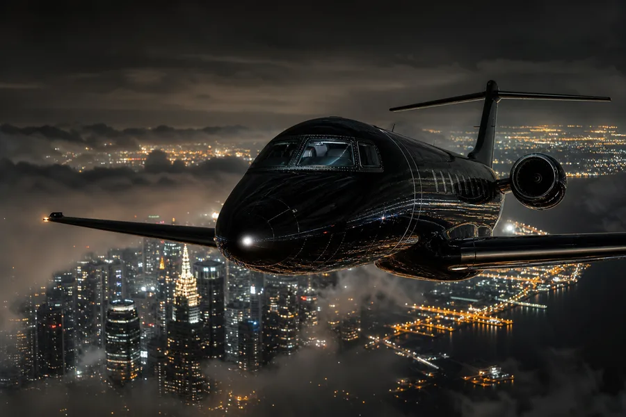 Private Jet Flying Above Night City Skyline Airplanes Wallpaper  4 4K