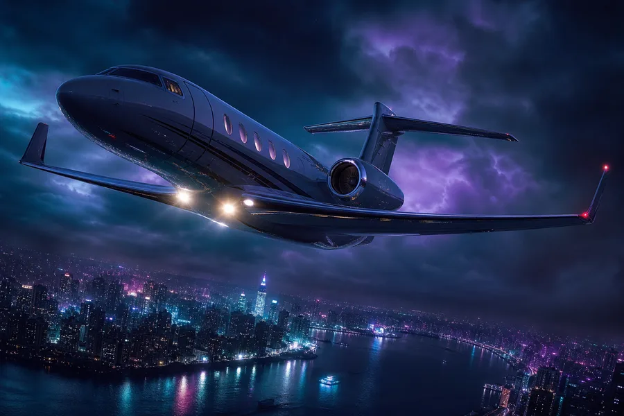 Private Jet Flying Above Night City Skyline Airplanes Wallpaper  4 4K