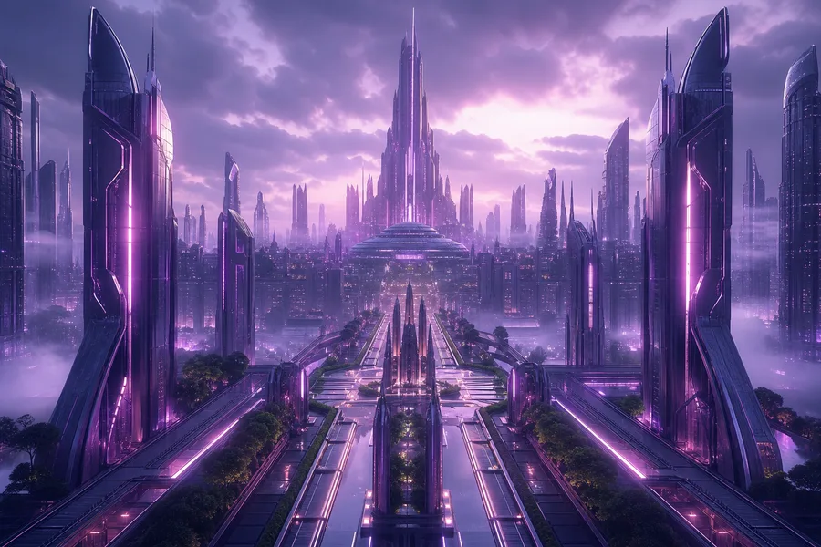 Purple Futuristic Megacity Skyline Architecture Wallpaper  6 4K