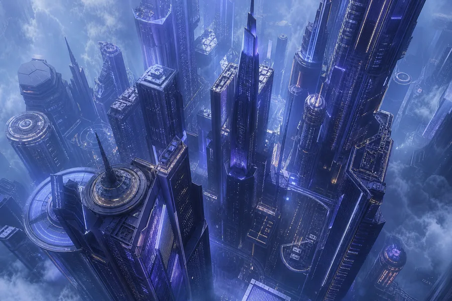 Purple Futuristic Megacity Skyline Architecture Wallpaper  6 4K