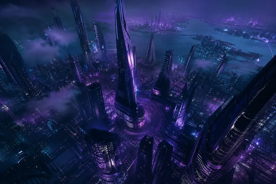 Purple Futuristic Megacity Skyline Architecture Wallpaper  6 4K