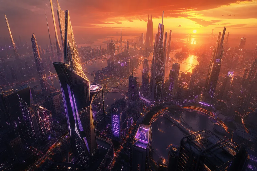 Purple Futuristic Megacity Skyline Architecture Wallpaper  6 4K