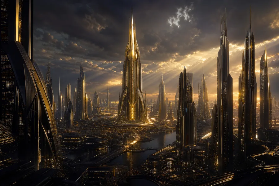 Purple Futuristic Megacity Skyline Architecture Wallpaper  6 4K