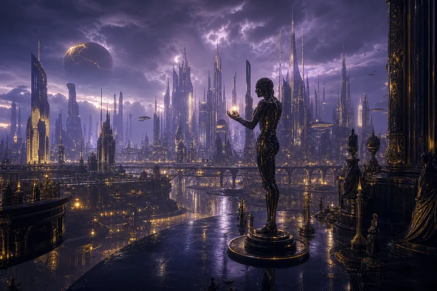 Purple Futuristic Megacity Skyline Art Wallpaper  22 4K