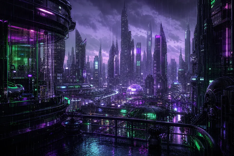 Purple Futuristic Megacity Skyline Cyberpunk Wallpaper  6 4K