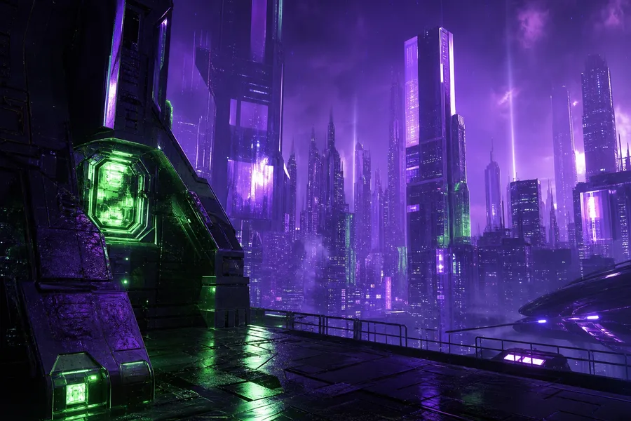 Purple Futuristic Megacity Skyline Cyberpunk Wallpaper  6 4K
