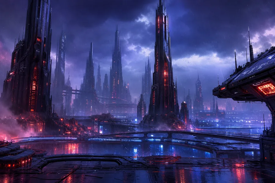 Purple Futuristic Megacity Skyline Cyberpunk Wallpaper  6 4K
