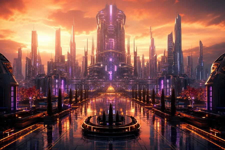 Purple Futuristic Megacity Skyline Cyberpunk Wallpaper  6 4K