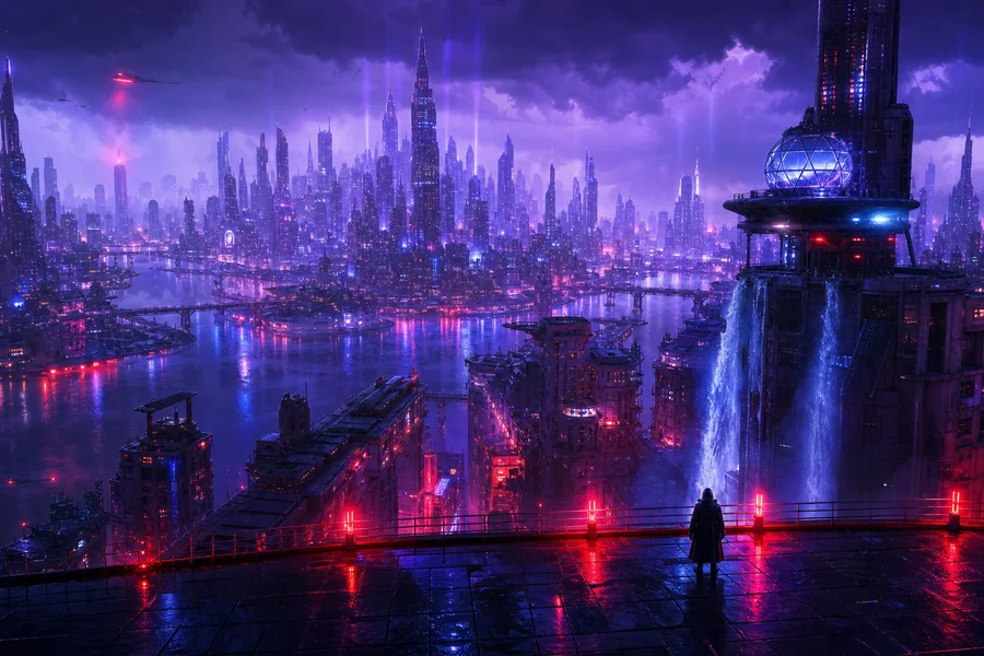 Purple Futuristic Megacity Skyline Cyberpunk Wallpaper  6 4K
