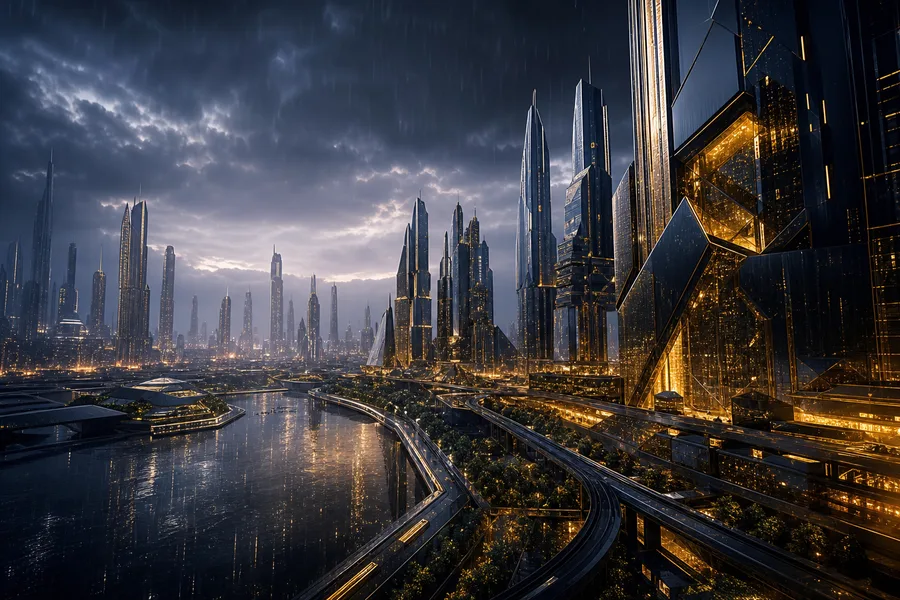 Purple Futuristic Megacity Skyline Cyberpunk Wallpaper  6 4K