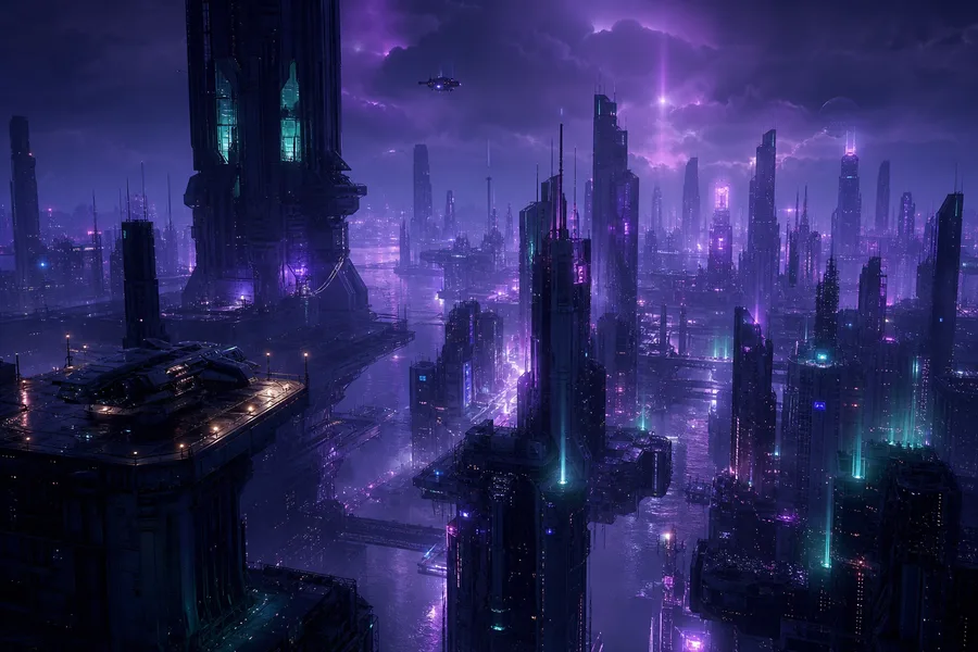 Purple Futuristic Megacity Skyline Cyberpunk Wallpaper  6 4K