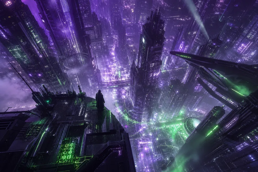 Purple Futuristic Megacity Skyline Cyberpunk Wallpaper  6 4K