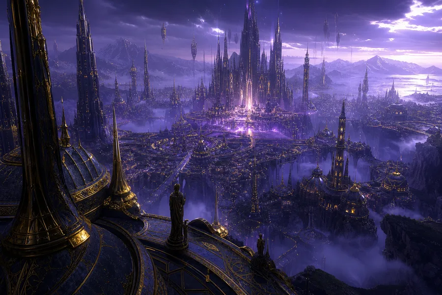 Purple Futuristic Megacity Skyline Fantasy Wallpaper  6 4K